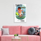 タヒチ島ヴィンテージ旅行ポスター復元 キャンバスプリント (インサイチュ (リビング))