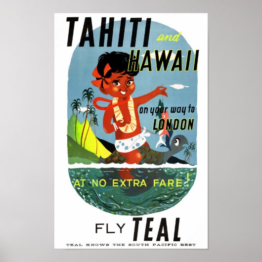 タヒチ島ヴィンテージ旅行ポスター復元 ポスター (正面)