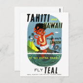 タヒチ島ヴィンテージ旅行ポスター復元 ポストカード (正面/裏面)