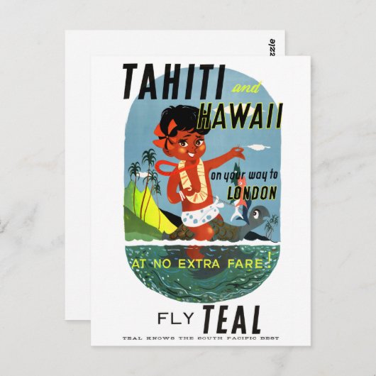 タヒチ島ヴィンテージ旅行ポスター復元 ポストカード (正面/裏面)