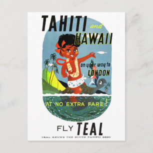 タヒチ島ヴィンテージ旅行ポスター復元 ポストカード