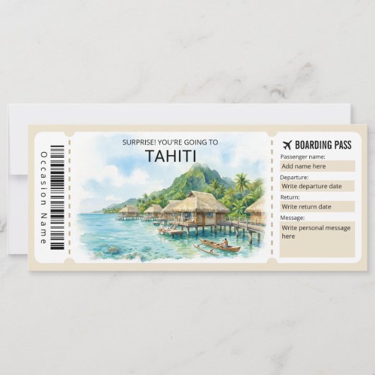 タヒチ旅行搭乗券チケット 招待状 (正面)