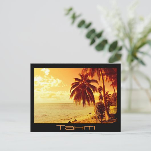 タヒチ日没はがきブラック文字はがき ポストカード (スタンド正面)