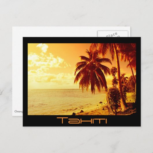 タヒチ日没はがきブラック文字はがき ポストカード (正面/裏面)