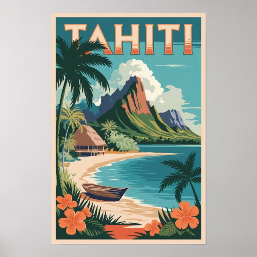 タヒチ フランス領ポリネシア イラスト 旅行アート ポスター (正面)