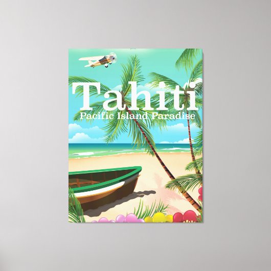 タヒチ レトロ 旅行 ポスター キャンバスプリント (正面)
