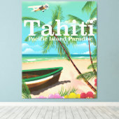 タヒチ レトロ 旅行 ポスター キャンバスプリント (インサイチュ (ウッドフロア))