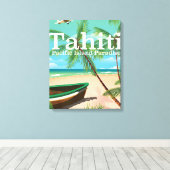 タヒチ レトロ 旅行 ポスター キャンバスプリント (インサイチュ (ウッドフロア))