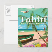 タヒチ ヴィンテージ 旅行ポスター ポストカード (正面/裏面)