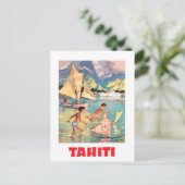 タヒチ、子供たち遊は水中でボートのおもちゃを持っている ポストカード (スタンド正面)