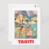タヒチ、子供たち遊は水中でボートのおもちゃを持っている ポストカード (正面/裏面)