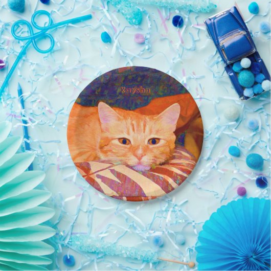 タビーおもしろいキャットブライトオレンジかわいい ペーパープレート (パーティー)