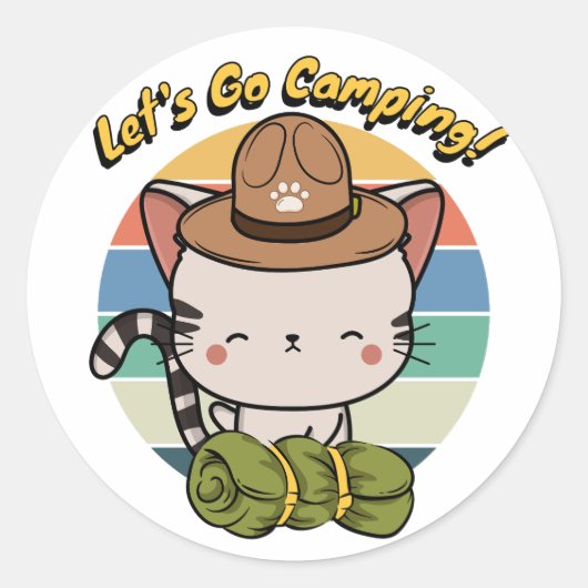 タビーおもしろいネコがキャンプに行きたい ラウンドシール (正面)
