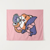 タビーウィッチブルー - かわいいハロウィン猫デザイン タペストリー (正面(横))