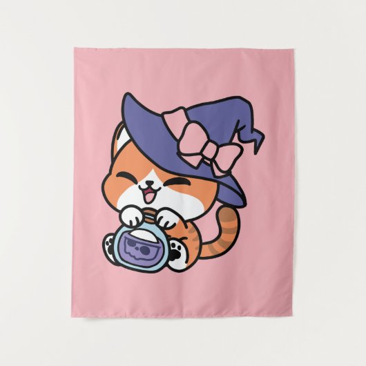 タビーウィッチブルー - かわいいハロウィン猫デザイン タペストリー (正面)