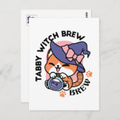 タビーウィッチブルー - かわいいハロウィン猫デザイン ポストカード (正面/裏面)