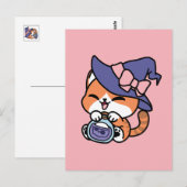 タビーウィッチブルー - かわいいハロウィン猫デザイン ポストカード (正面/裏面)