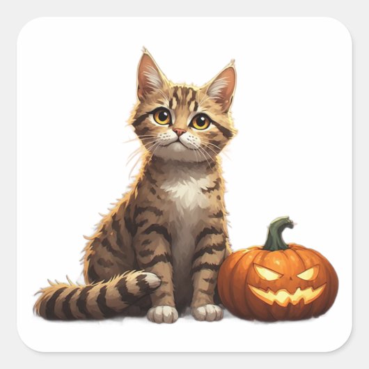 タビーキテン+ハロウィン+秋のテーマ 🎃 スクエアシール (正面)