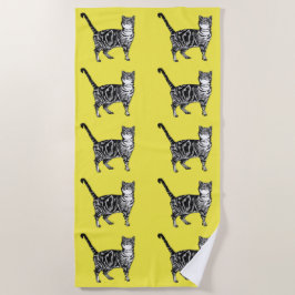 タビーキャットかわいらしかわいい黄色のキッズ猫の水色 ビーチタオル