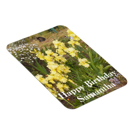 タビーキャットイエローアイリスフラワー誕生日マグネット マグネット (右側)