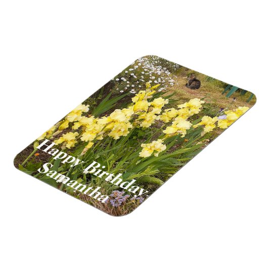 タビーキャットイエローアイリスフラワー誕生日マグネット マグネット (左側)