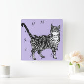 タビーキャットキャッツアニマル子供ズキッズパステルパープルスク スクエア壁時計 (ホーム)