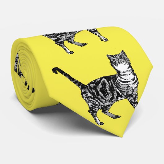 タビーキャットストライプの白黒メンズネックタイ ネクタイ (ロール)