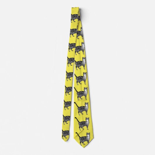 タビーキャットストライプの白黒メンズネックタイ ネクタイ (裏面)