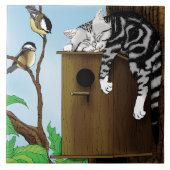 タビーキャットナッピングバードハウス タイル (正面)