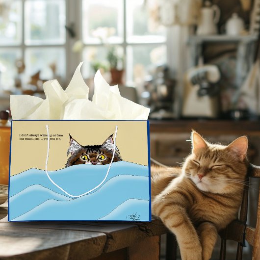 タビーキャットピーキングブルーおもしろい ラージペーパーバッグ