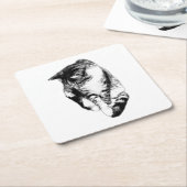 タビーキャットモノクロコースター スクエアペーパーコースター (アングル)