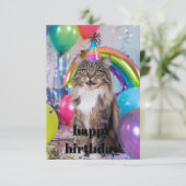 タビーキャット誕生日カード、キャットバースデーキャット、虎猫B 出欠カード (スタンド正面)