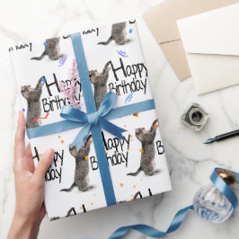タビーキャット誕生日文字と紙吹雪 ラッピングペーパー