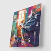 タビーキャット遊のピアノ スクエア壁時計 (傾斜)