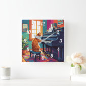 タビーキャット遊のピアノ スクエア壁時計 (ホーム)