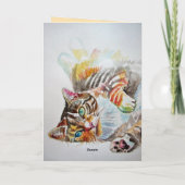 タビー猫かわいい猫ラブウォーター色誕生日カード カード (裏面)