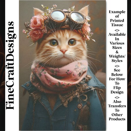 タビー猫ちゃん ピンクのスカーフとコート CD7 デコパージュ 薄葉紙