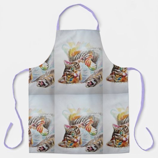 タビー猫のかわいい水彩猫をペットにする動物エプロン エプロン (正面)