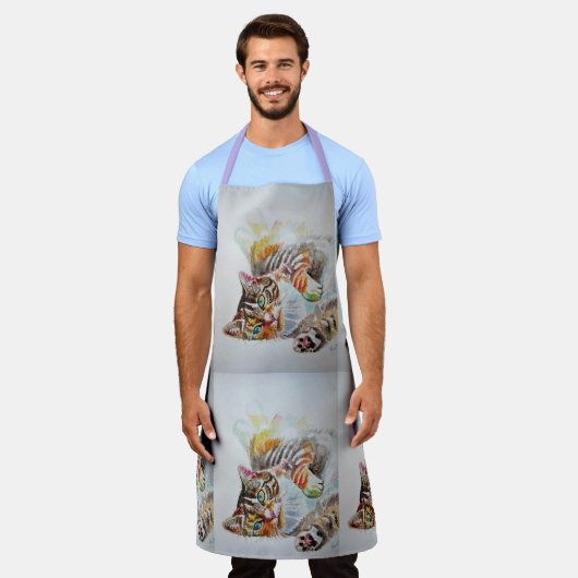 タビー猫のかわいい水彩猫をペットにする動物エプロン エプロン (着用した状態)