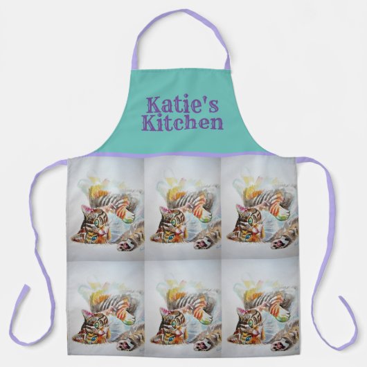 タビー猫のかわいい水彩猫をペットにする動物エプロン エプロン (正面)