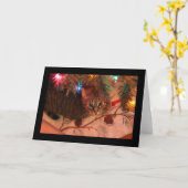 タビー猫のクリスマスツリーカード カード (黄色い花)