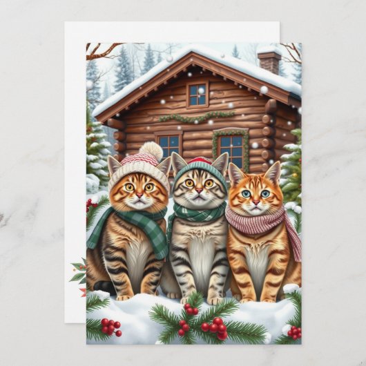 タビー猫のプレッピーな冬の衣装と帽子 シーズンカード (正面/裏面)