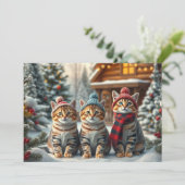 タビー猫のプレッピーな冬の衣装と帽子 シーズンカード (スタンド正面)