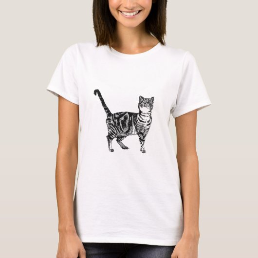 タビー猫の可愛いペストライプのットTシャツ Tシャツ (正面)