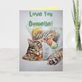 タビー猫の可愛い猫が水彩誕生日カード カード (正面)