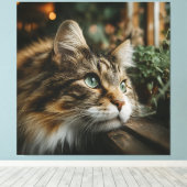 タビー猫の木製の棚 キャンバスプリント (インサイチュ (ウッドフロア))
