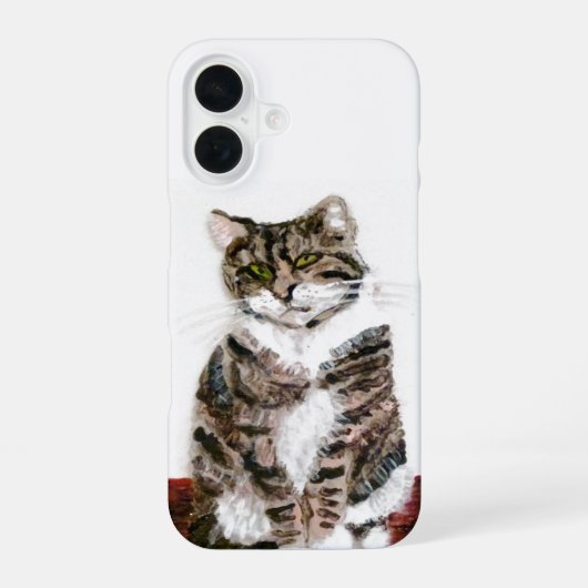 タビー猫の絵 iPhone 16ケース (裏面)