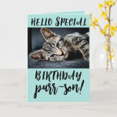 タビー猫キッテン誕生日グリーティングカード カード (黄色い花)