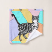 タビー猫パステル色ネコ紫ピンクタオルセット バスタオルセット (ウォッシュタオル)