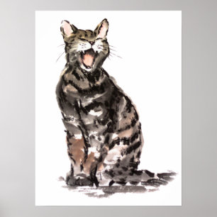 タビー猫墨水絵画墨 ポスター